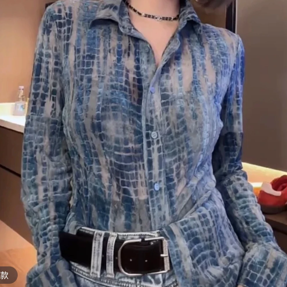 复古高级感弹力植绒长袖衬衫修身显瘦设计感小众气质减龄轻奢衬衣