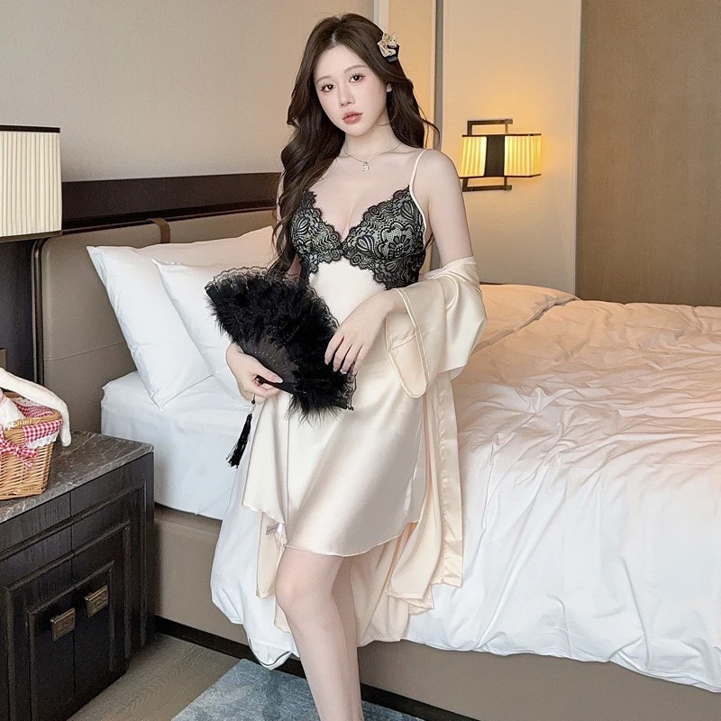 【克拉恋人】短款法式蕾丝吊带睡裙带胸垫纯欲性感睡衣女家居服清纯