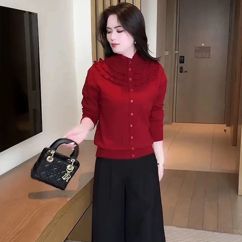 时尚套装女2025春秋新款洋气显瘦针织衫毛衣阔腿裤休闲时髦两件套