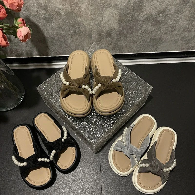 夏季珍珠凉拖鞋女时尚豹纹软底百搭软底防滑韩版露趾外穿舒适凉拖