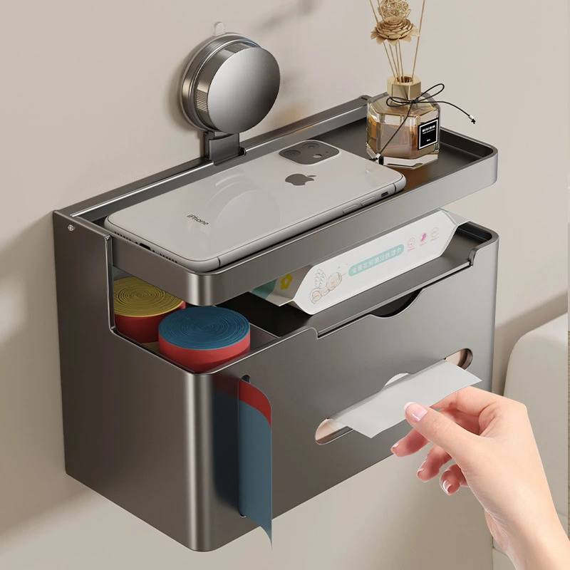 吸盘卫生间纸巾盒壁挂式免打孔浴室客厅抽纸盒厕纸盒洗脸巾收纳盒
