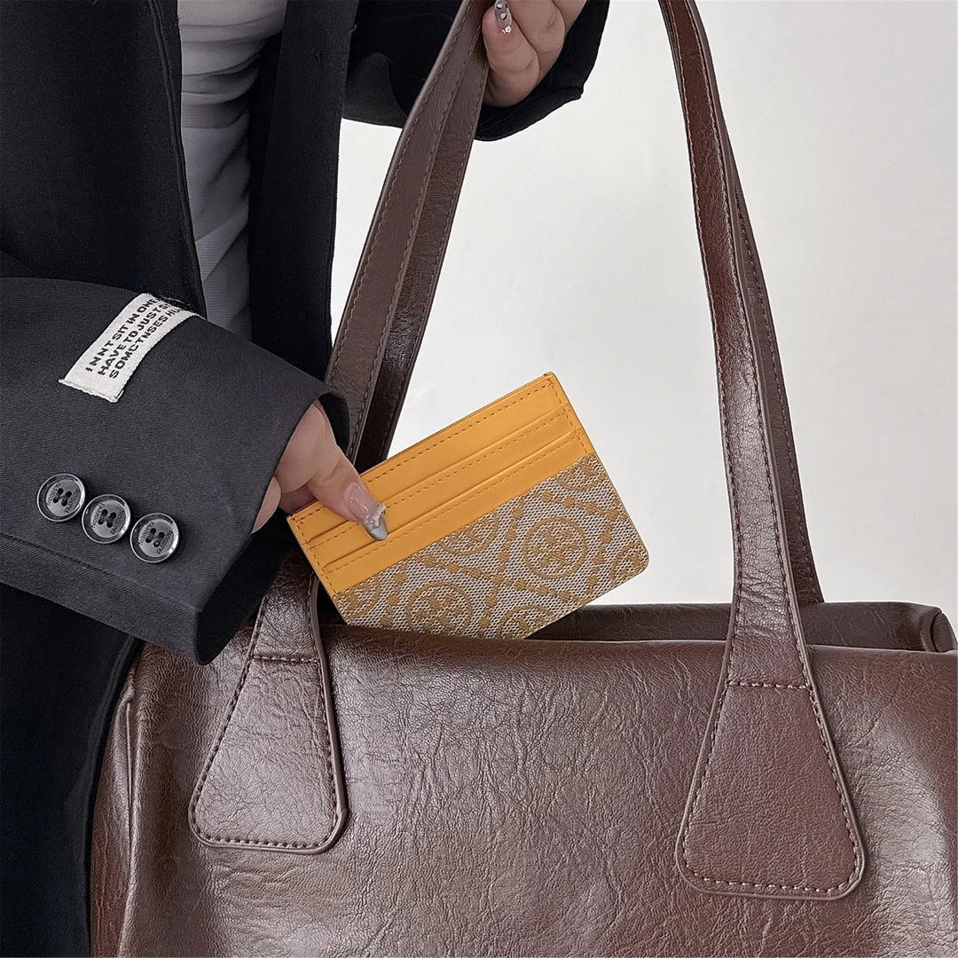 布艺皮质老花T家零钱包便携7个卡位潮流小卡包大空量复古证件卡夹