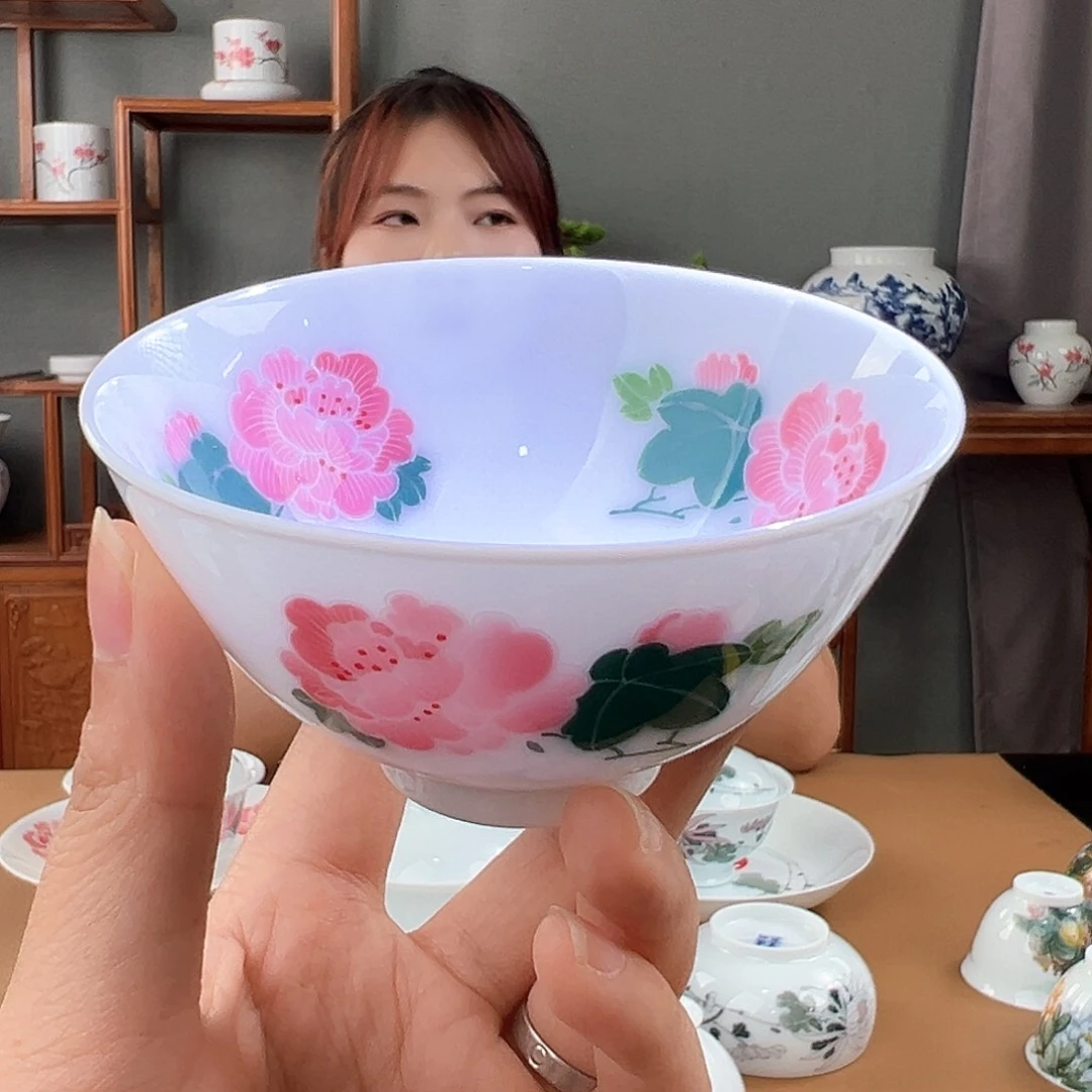 红芙蓉对花杯（彭老师款），微瑕