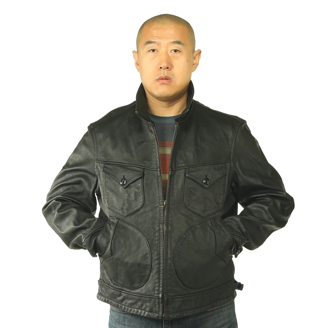 2024新品羊皮革门多萨影视剧同款皮衣多口袋外套独特月亮兜皮夹克