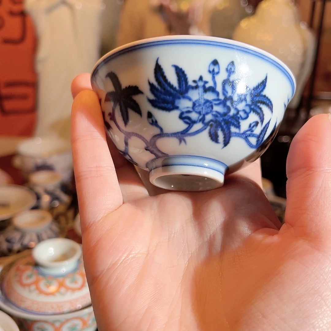 景德镇陶瓷柴窑压手杯秋葵