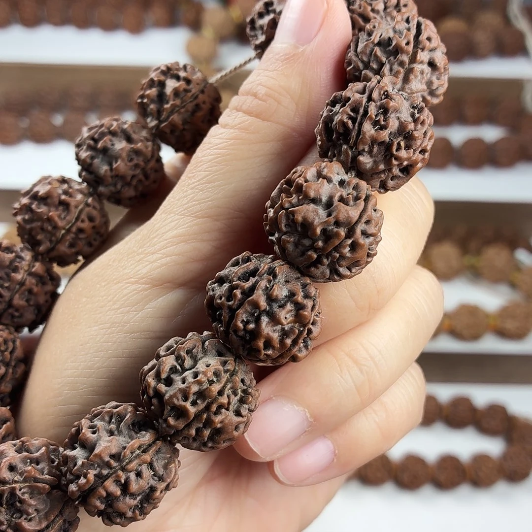 金刚菩提手串原生态精品红皮铁籽蜂窝双龙