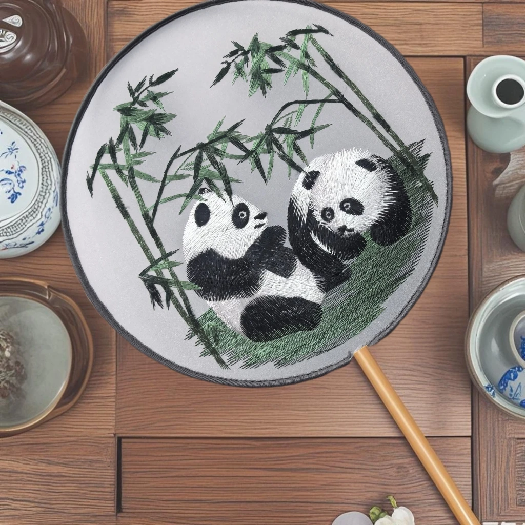 双面刺绣熊猫团扇古风典雅汉服舞蹈走秀实用扇子