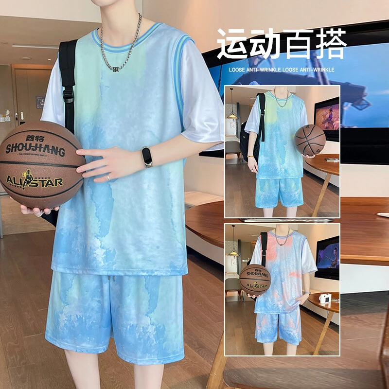 青少年男士夏季运动篮球服套装中学生16速干宽松比赛训练短袖短裤