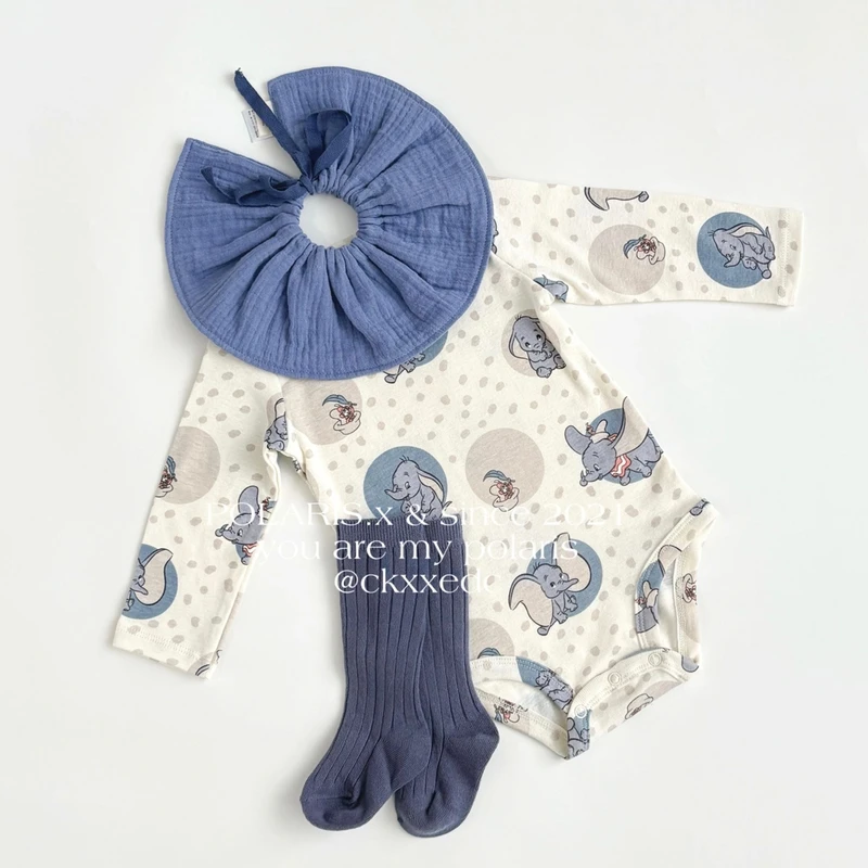 小飞象 | 长袖版 | 男女宝宝婴儿蓝色大象动物系列早春夏包屁衣