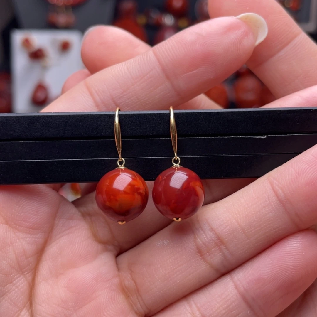 【闪购商品】南红玛瑙耳钩18K金镶嵌