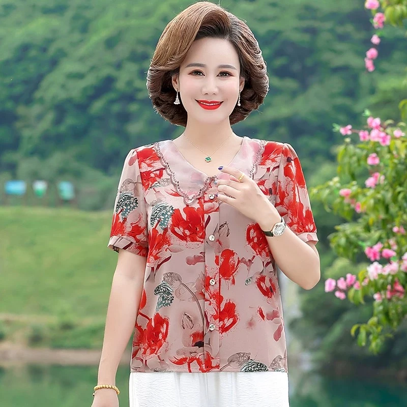 9254-中老年女装春夏薄款夏装显瘦t恤妈妈装中年[A16-2/2]