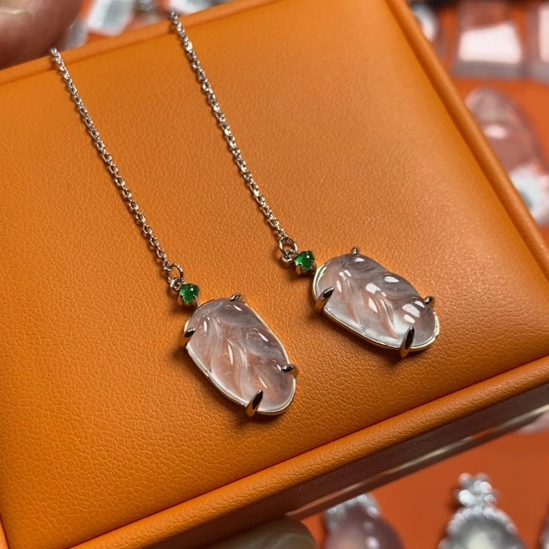 石英质玉叶子耳线未镶嵌