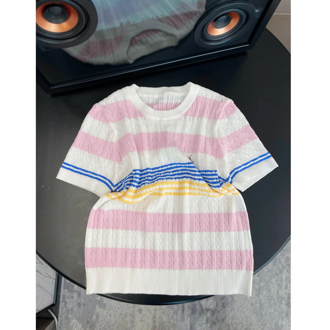 《现货》【小马】条纹短袖针织衫女百搭减龄显瘦上衣 Ani-B784