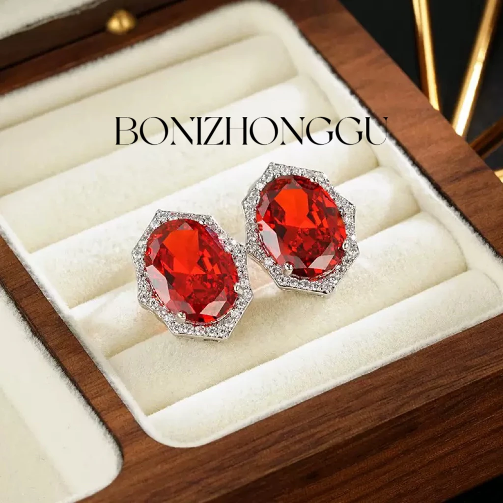 铜合金耳饰 A622《红尘醉梦》法⭐️复古红色耳钉百搭时尚轻奢小众