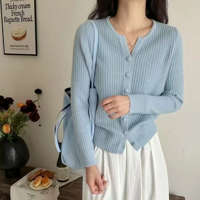 2025年新款简约百搭宽松针织韩版修身开衫长袖205