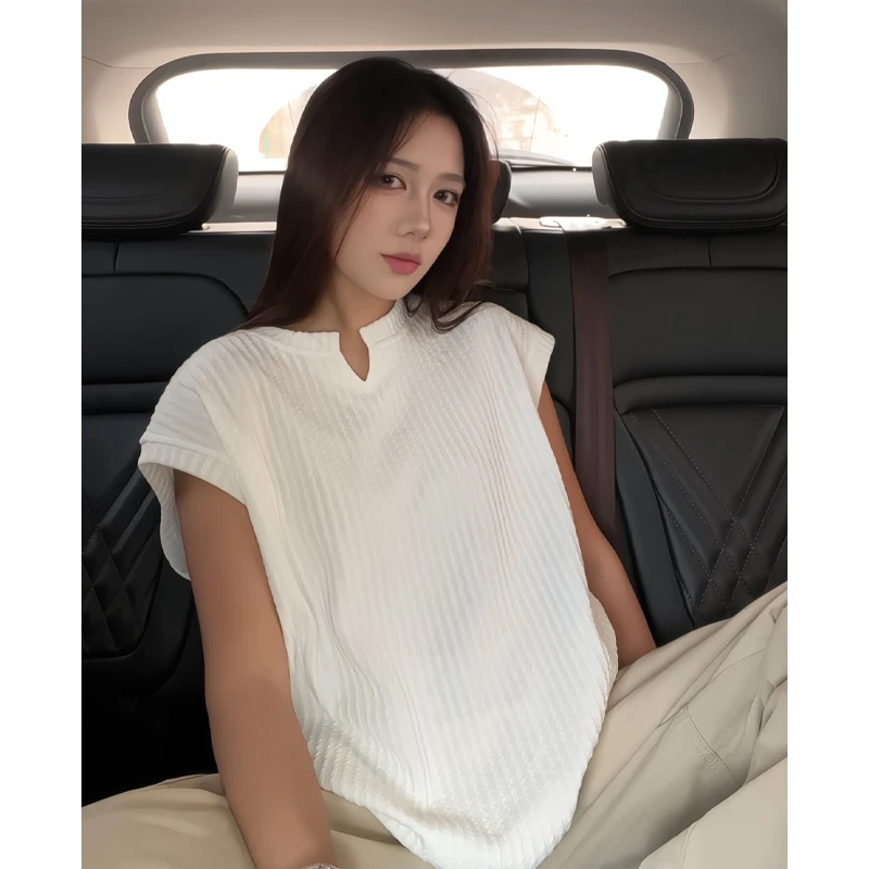 美式肌理感纹理背心男女夏季cleanfit运动无袖T恤纯色V领坎肩汗衫