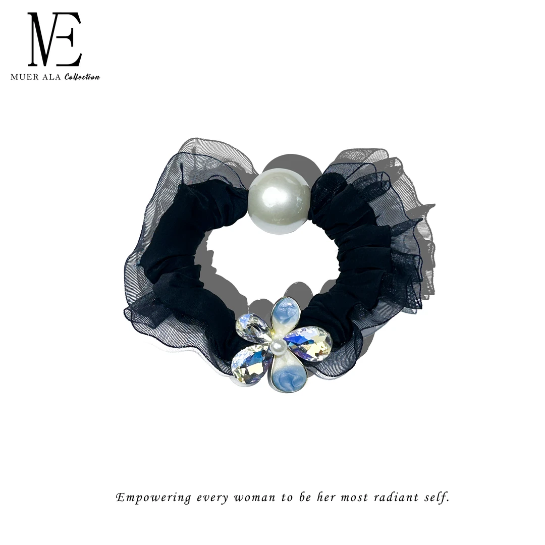 ME轻奢夏季限定网纱蓝色花发绳发圈原创气质百搭时尚小众个性