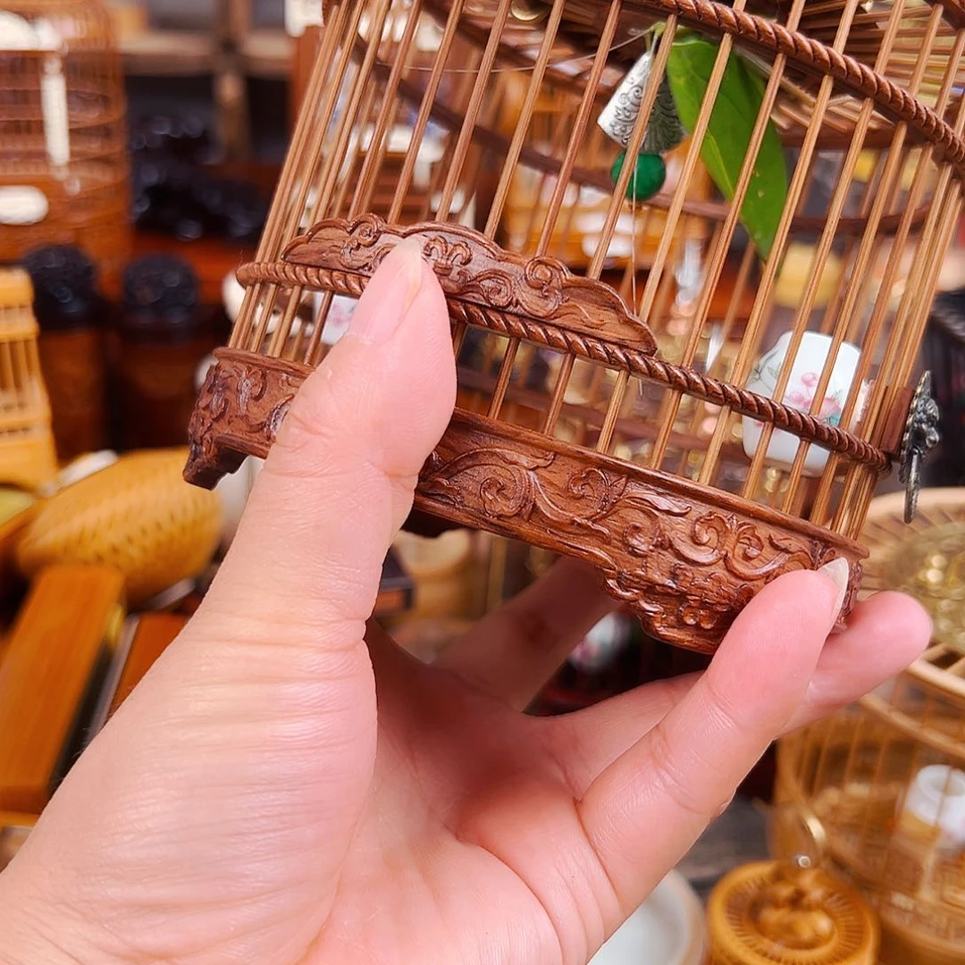 竹福利款大叶黄花梨雕刻大圆笼➕瓷罐➕素背