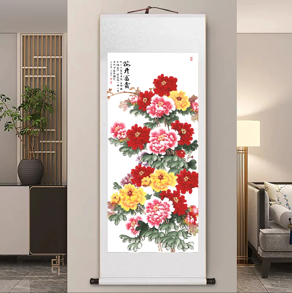 【现代高清微喷装饰画】花开富贵（宽62，高160）