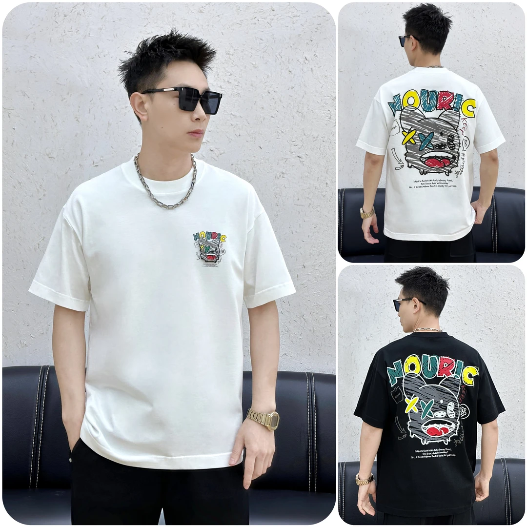 原创短袖男t恤夏季T恤男数码直喷卡通猫宽松潮流情侣款短袖8879