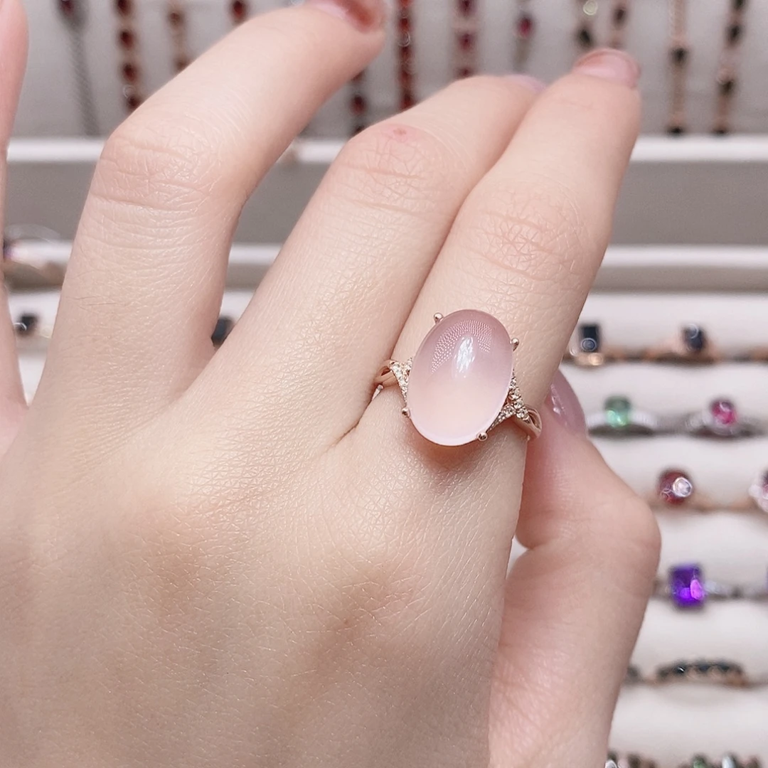 芙蓉石银S925镶嵌戒指戒指