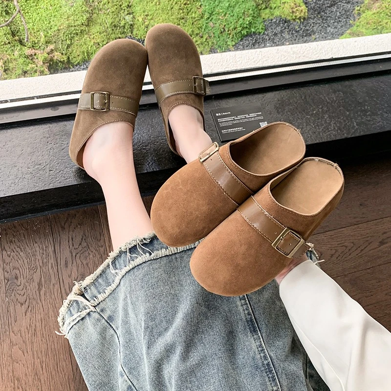 中跟百搭平跟法式纯色包头包头拖韩版春秋网红方头舒适时尚休闲