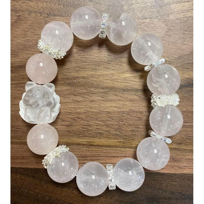 【粉雪花狐】粉水晶  狐牌水晶手串 P-0065 多样性发其一