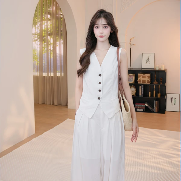 高级感老钱风套装女夏季2025新款薄款气质马甲阔腿裤两件套