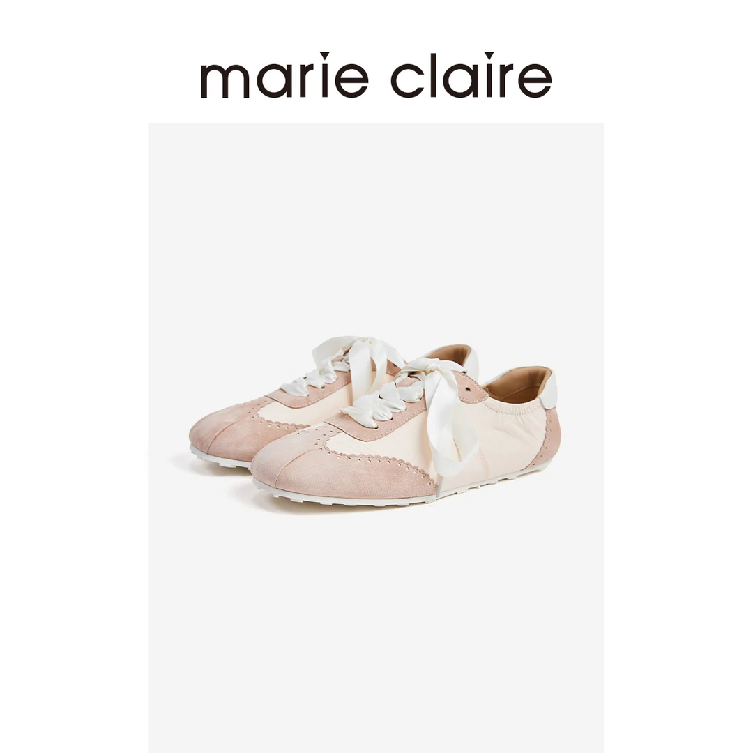 MC女鞋缎带德训单鞋2025年秋烟熏玫瑰粉休闲鞋女marieclaire女鞋