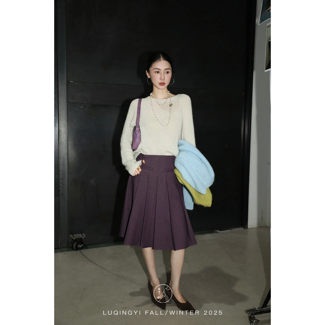 鹭青一原创【修远】花纱斜纹肌理两穿百搭百褶半身裙L25Q1078L