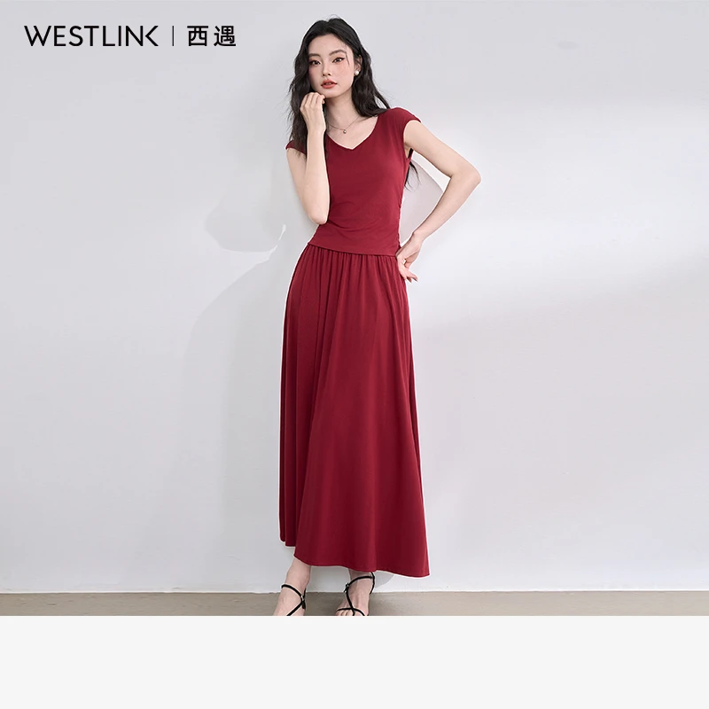 【炽热盛夏】复古时尚套装女2025夏季V领短袖搭半裙两件套