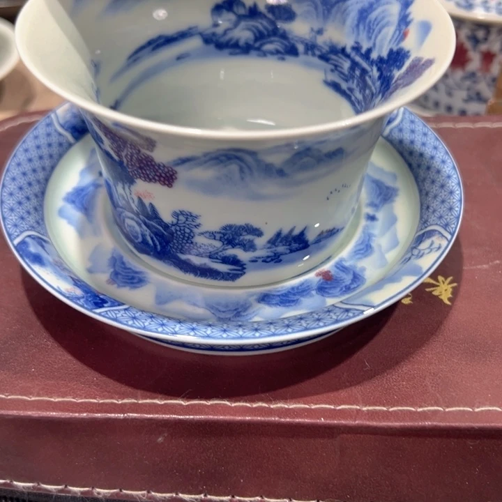 瓷片白富春山居图马蹄盖碗qp