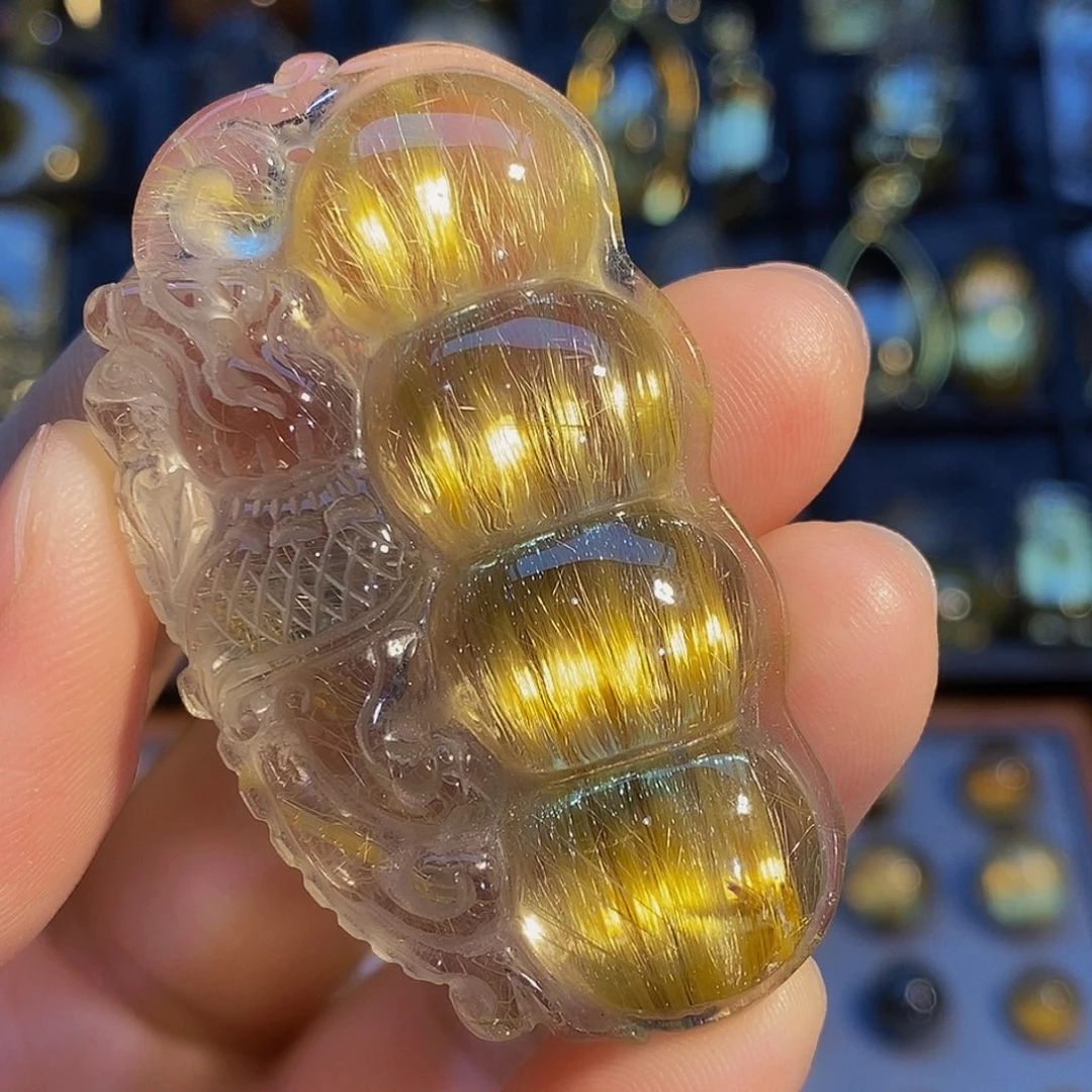 未镶嵌颈饰水晶天然金发晶福豆貔貅吊坠