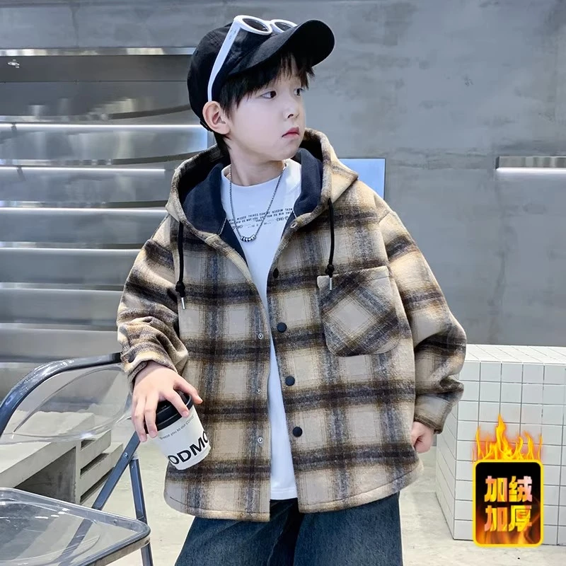 儿童装男童冬装加绒外套2025新款秋冬款中大童加厚冬季男孩衬衫潮