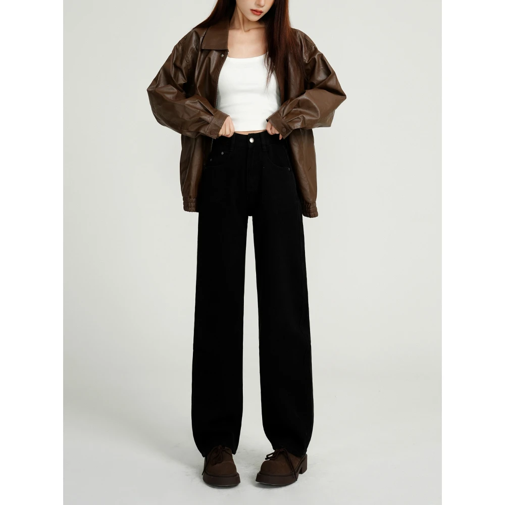 阔腿裤女直筒裤牛仔裤短款高腰设计感黑色长裤女装秋冬秋季阔腿裤