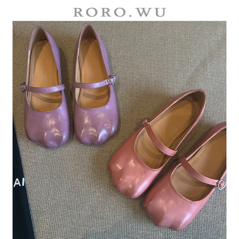 娆娆吴·水洗牛皮可爱猫爪鞋小众春季新款特色女鞋一字扣单鞋D316