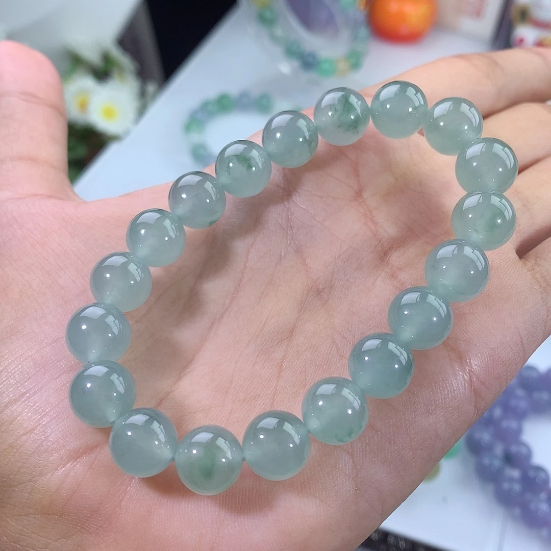 翡翠未镶嵌手链冰晴绿飘花手串