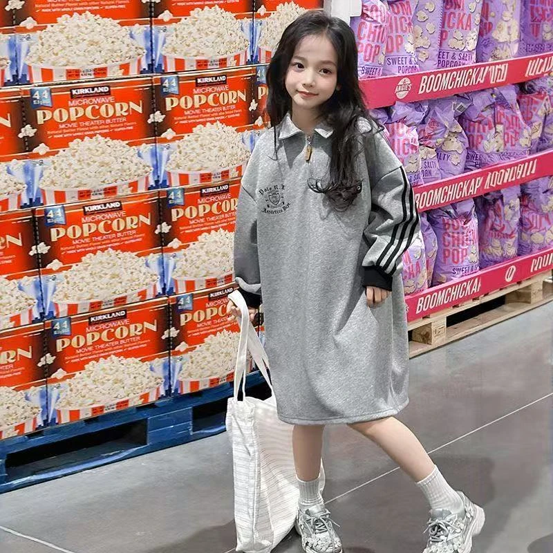 MK40 春款新版韩版儿童休闲舒适百搭时尚灰色卫衣裙