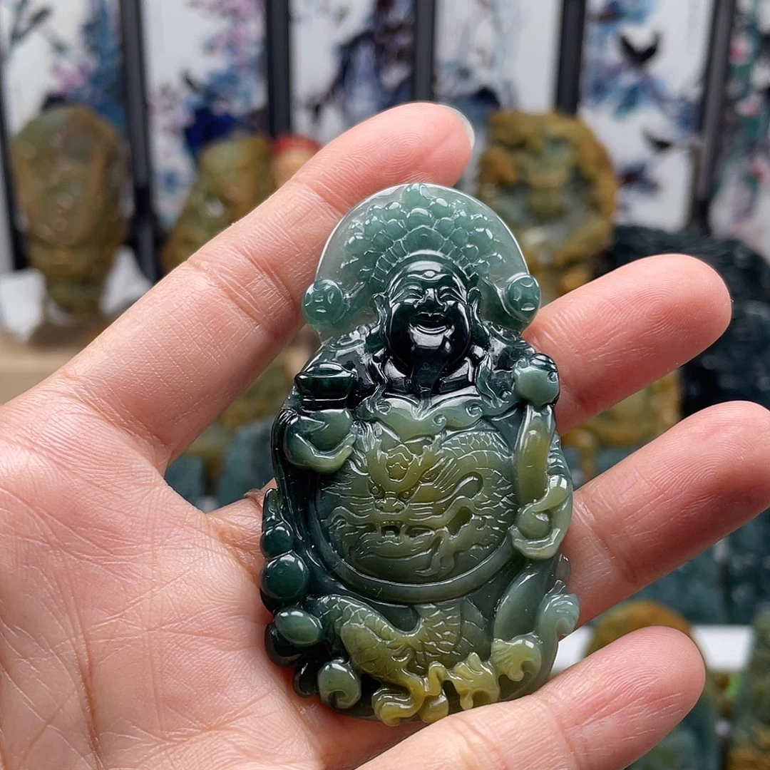 翡翠未镶嵌颈饰天然翡翠a货财神