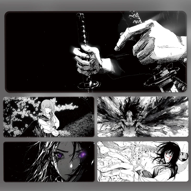 黑白系动漫鼠标垫大号电竞游戏电脑滑鼠垫办公桌垫学生宿舍书桌垫