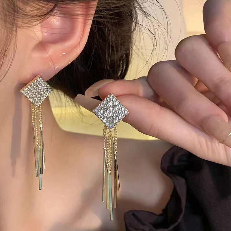 铜合金耳饰 小方块经典流苏LY0326