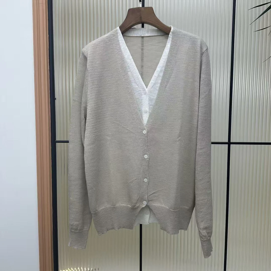 新款假两件V领休闲开衫G1901