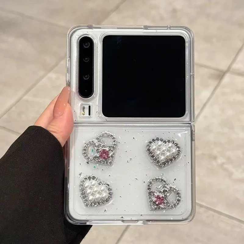 ins透明滴胶适用华purax折叠手机壳立体爱心novaflip硬壳小米荣耀