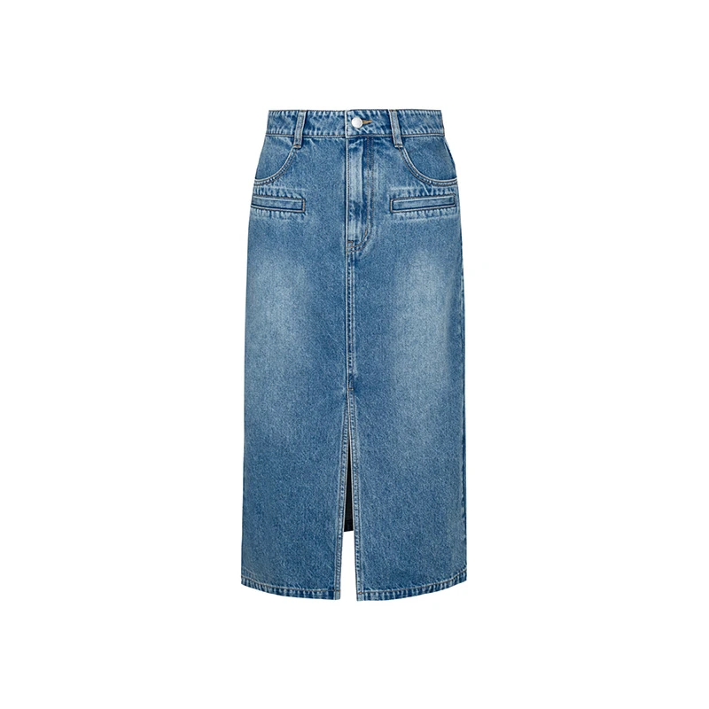 设计师女装2025秋季新款半身裙高腰显瘦百搭开叉牛仔半裙41594