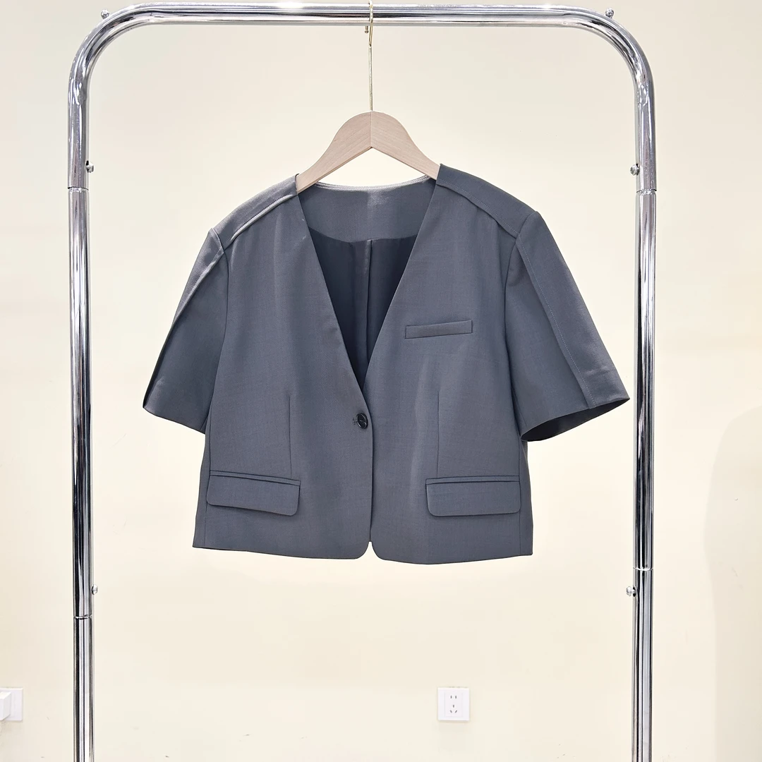 25年夏季新款休闲短袖设计师短外套小西装格蕾风外套宽松女薄款