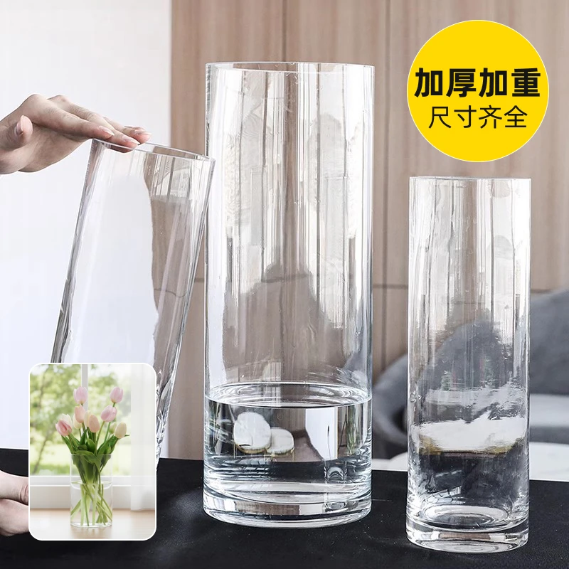 玻璃花瓶透明插花水养龟背竹水培富贵竹直筒客厅摆件ins风高级感