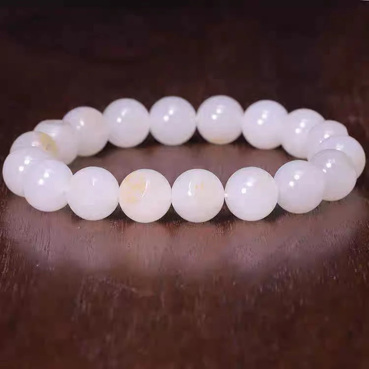 现货【雅帮典藏】32克新疆和田玉洒金皮10mm圆珠手串手链女款