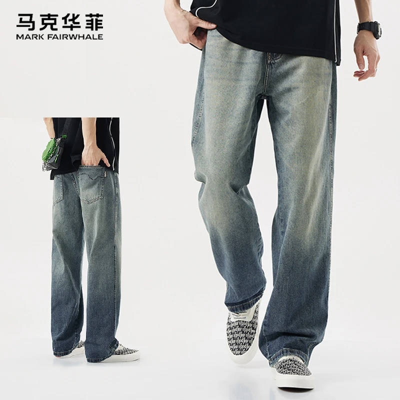 马克华菲夏季薄款直筒牛仔裤男款宽松垂感复古水洗高街休闲长裤子