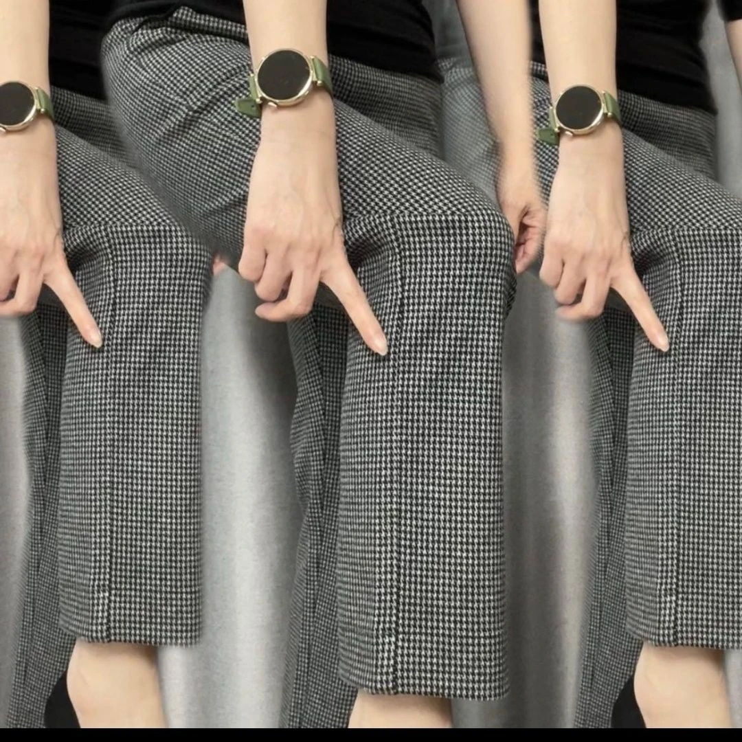 格子休闲裤春秋时尚秋冬直筒裤百搭微喇裤休闲韩版九分千鸟格