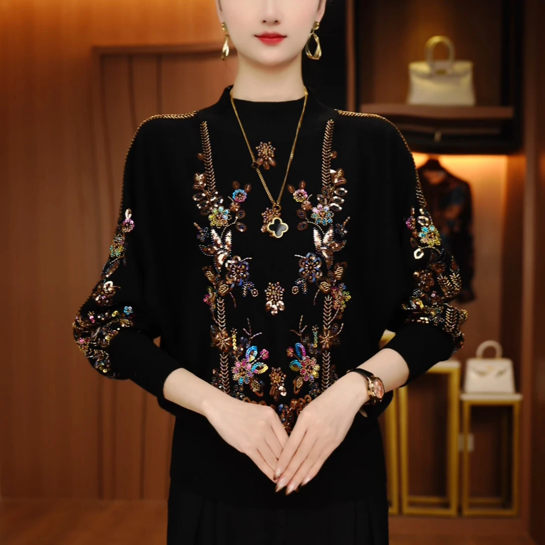 M260005-秋冬新款抗起球水溶针织衫减龄洋气宽松女士气质时尚